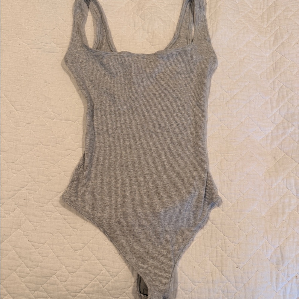 SKIMS Grey Ribbed Scoop Neck Bodysuit